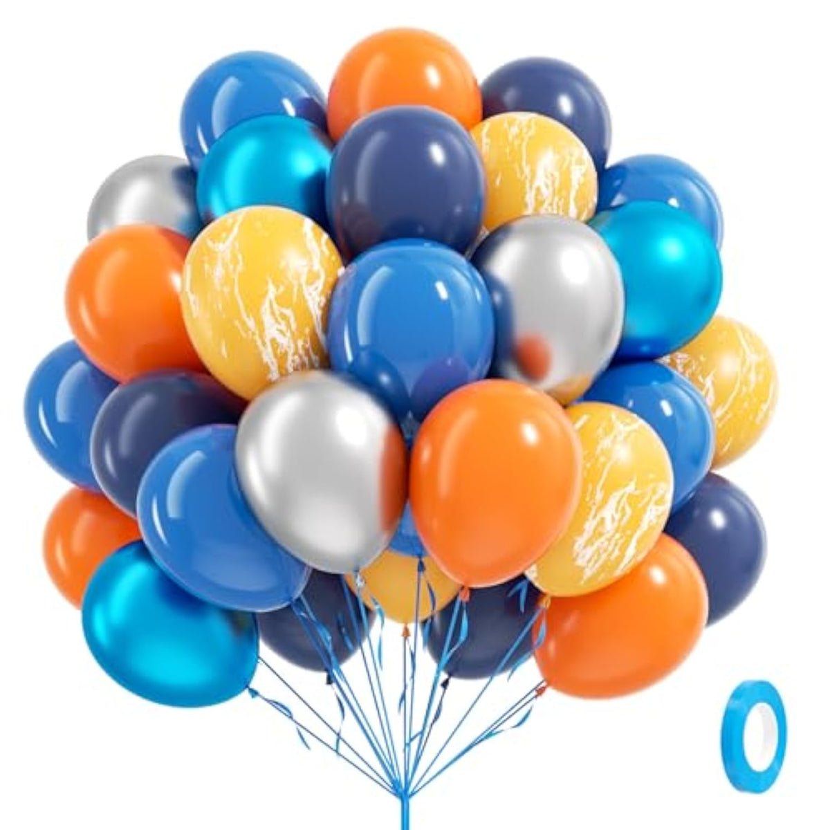 60-Pc Space Balloon Set Silver, Blue, Yellow & Orange Party Decor
