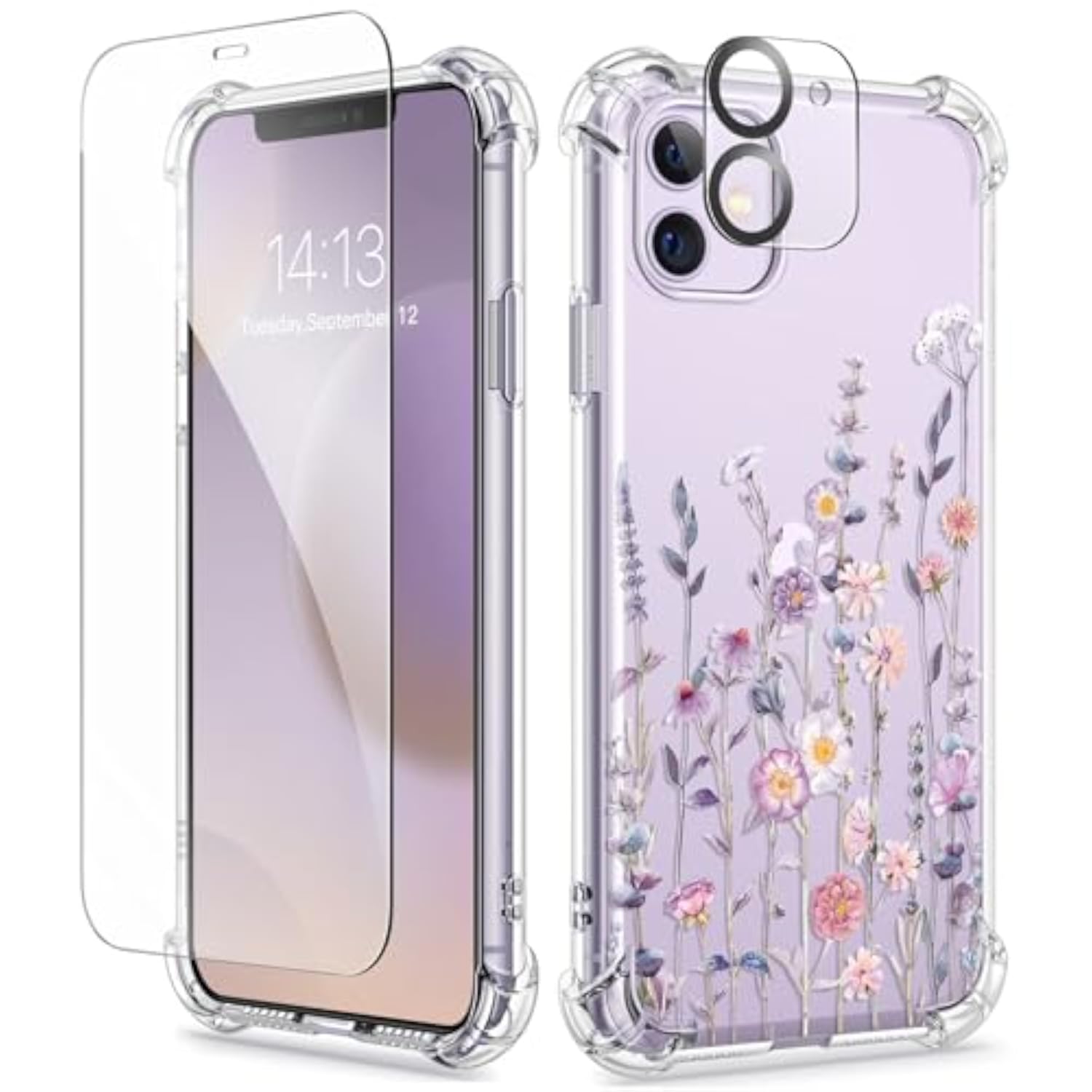 Floral iPhone 11 Case with Screen Protector and Camera Lens Protector