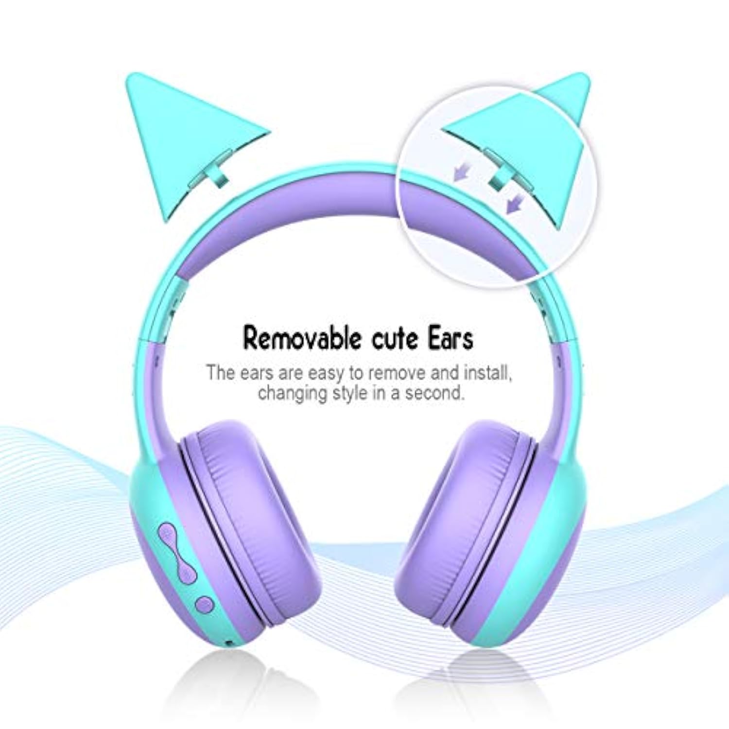 gorsun Kids Bluetooth Headphones, Portable Wireless Headset for Kids, Bluetooth 5.3, Over-Ear Cat Ear Toddler Headphones with Microphone, 85dB Volume Limited, 40 Hours Playtime-Purple