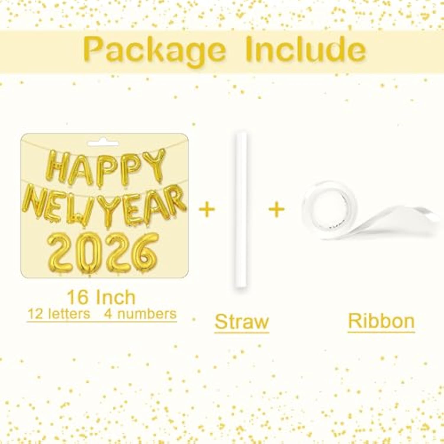 16in Gold Happy New Year 2026 Foil Balloons Banner Party Decorations