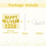 16in Gold Happy New Year 2026 Foil Balloons Banner Party Decorations