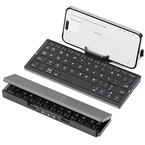 Foldable Bluetooth Keyboard With Magnetic Stand,Aluminum Alloy Mini Quiet Folding Portable Lightweight Travel Rechargeable Pocket For Tablet,Ipad, Phones, Black