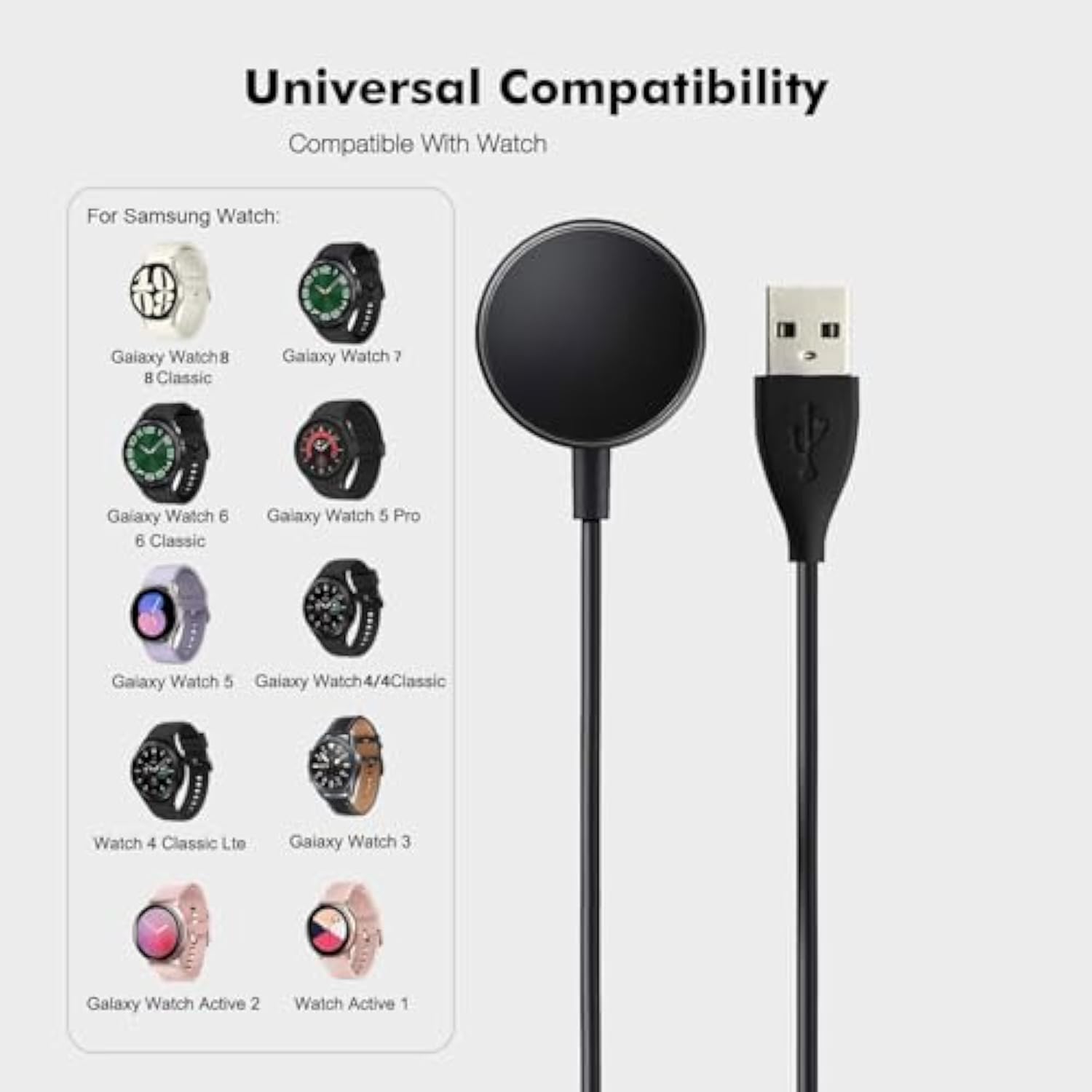 6Ft Long Samsung Watch Charger Cord Compatible For Samsung Galaxy Watch 8/8 Classic, 7/6/Ultra,6/4 Classic,5/5 Pro/4/3/Active 2/1, Magnetic Fast Charger Cable, Magnetic Wireless Watc H Charging Cable