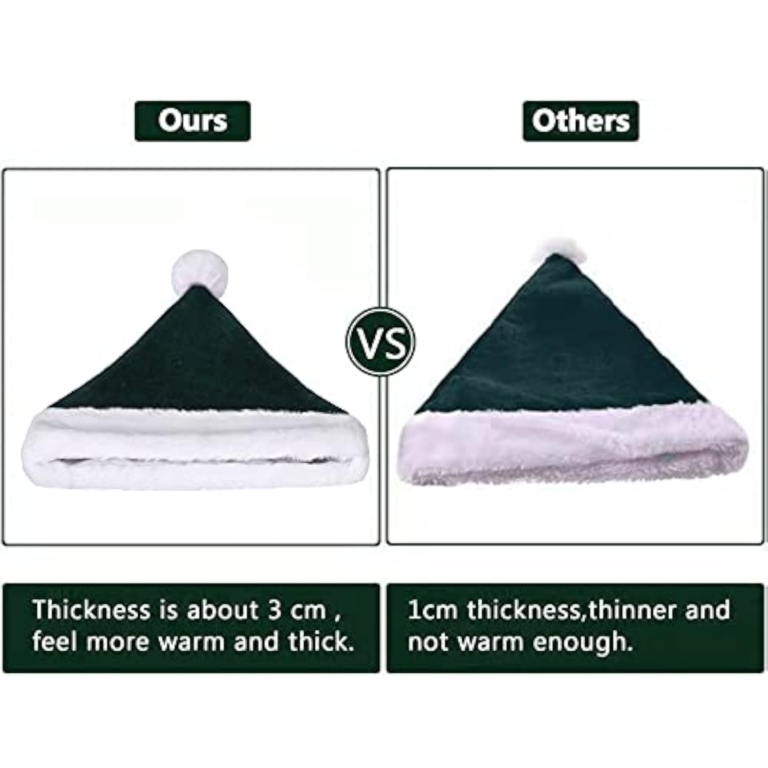 Santa Hat, Santa Hats For Adults, Unisex Velvet Comfort Green Christmas Hat Hats Extra Thicken Classic Plush For Christmas New Year Festive Holiday Party Supplies