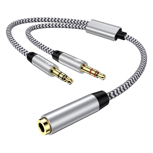 Headphone Splitter for PC, 3.5mm Splitter Female for 2 Dual 3.5mm Male 2 in 1 Mic Audio Splitte,Aux Microphone Y Splittor Cable Headset Jack Adapter
