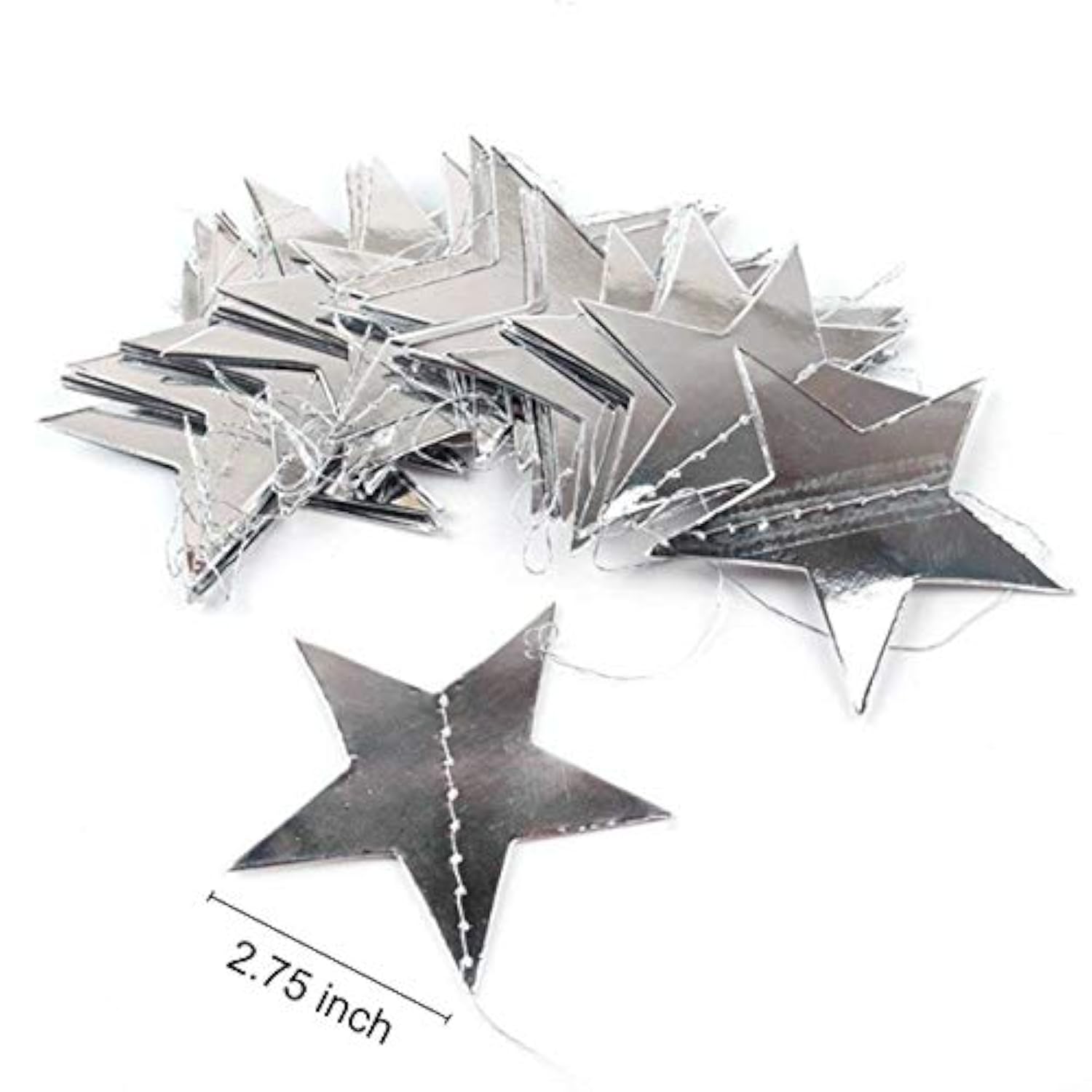 Silver Star Garland Banner Decorations - 156 Feet Bright Silver Paper Garland Hanging Decorations, Glitter Star Bunting Banner For Wedding, Birthday, Holiday, Christmas Party