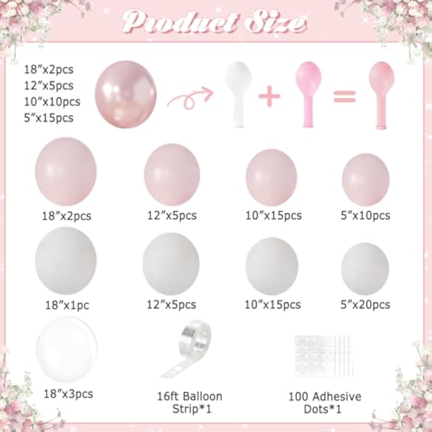 Pink Balloon Arch Kit 108Pcs Double Stuffed Balloons Garland Including Pink Pearl White Macaron Pink Balloons Different Size For Wedding Birthday Baby Shower Bachelorette Party Decorations