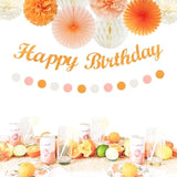 Orange Hippie Birthday Party-Decorations Paper-Flowers - 14Pcs Happy Banner Fall Honeycomb Tissue Pom Poms,Boho Streamers Garland Fans,Sweet Peach Groovy Sunset Groovy Hanging Supplies Decor