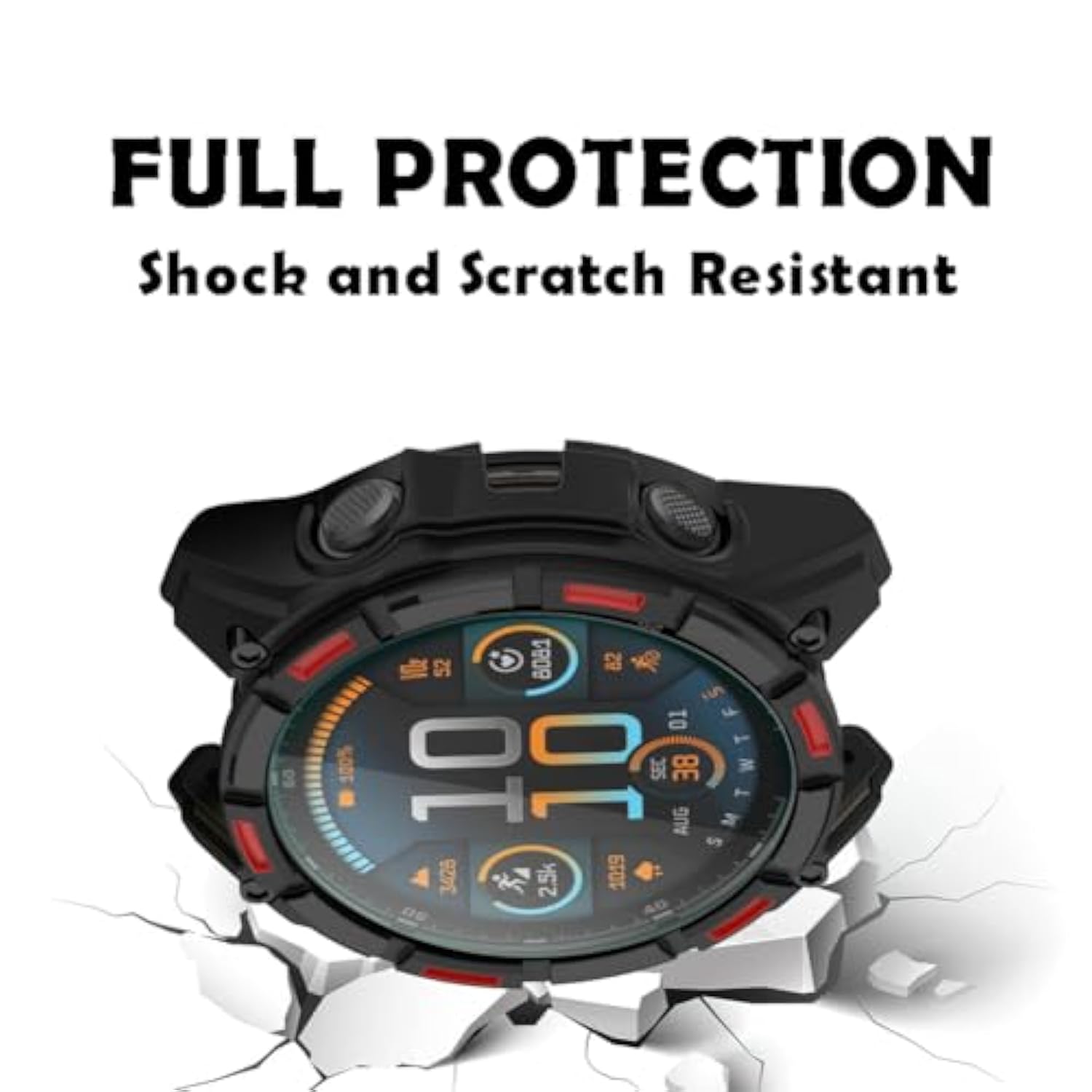 Watch Screen Protector Compatible For Garmin Tactix 8 Amoled 51Mm Smartwatch, 9H Tempered Glass Protective Film Full Coverage And Soft Tpu Protective Case (Tactix 8 Amoled 51Mm Black Red)
