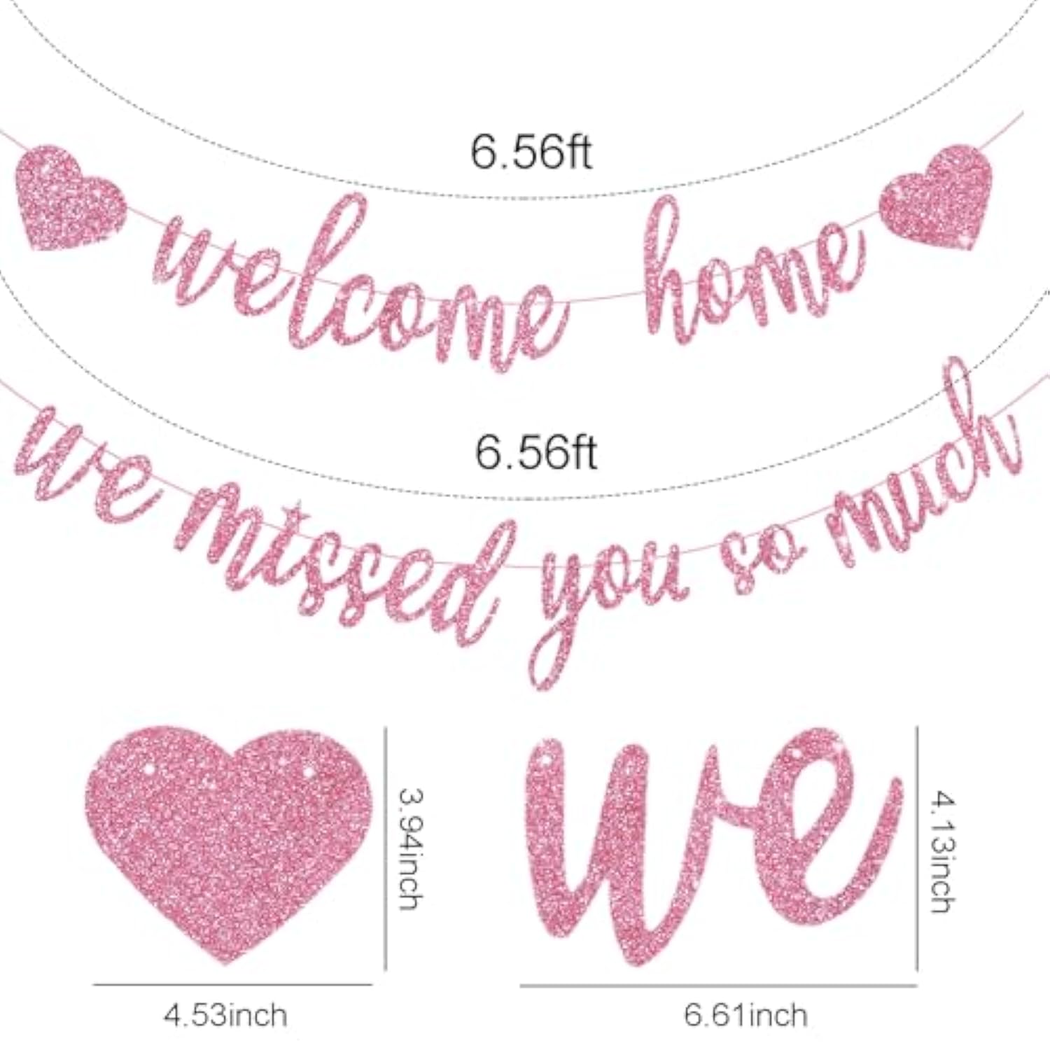 Welcome Home We Missed You So Much Banner Pre-Strung Glitter Welcome Home Decorations Office Homecoming Paper Garland Sign Party Supplies,No-Diy,Pink