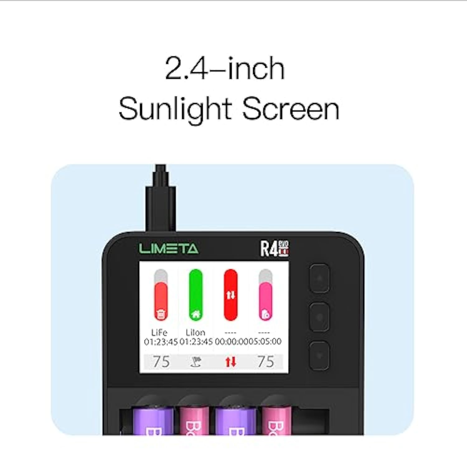 C4Evo 6 Slots 36W Smart Battery Charger, With Lcd Display,Type-C Qc3.0 Output For Aa Aaa Lithium Li-Ion Lifepo4 Ni-Mh