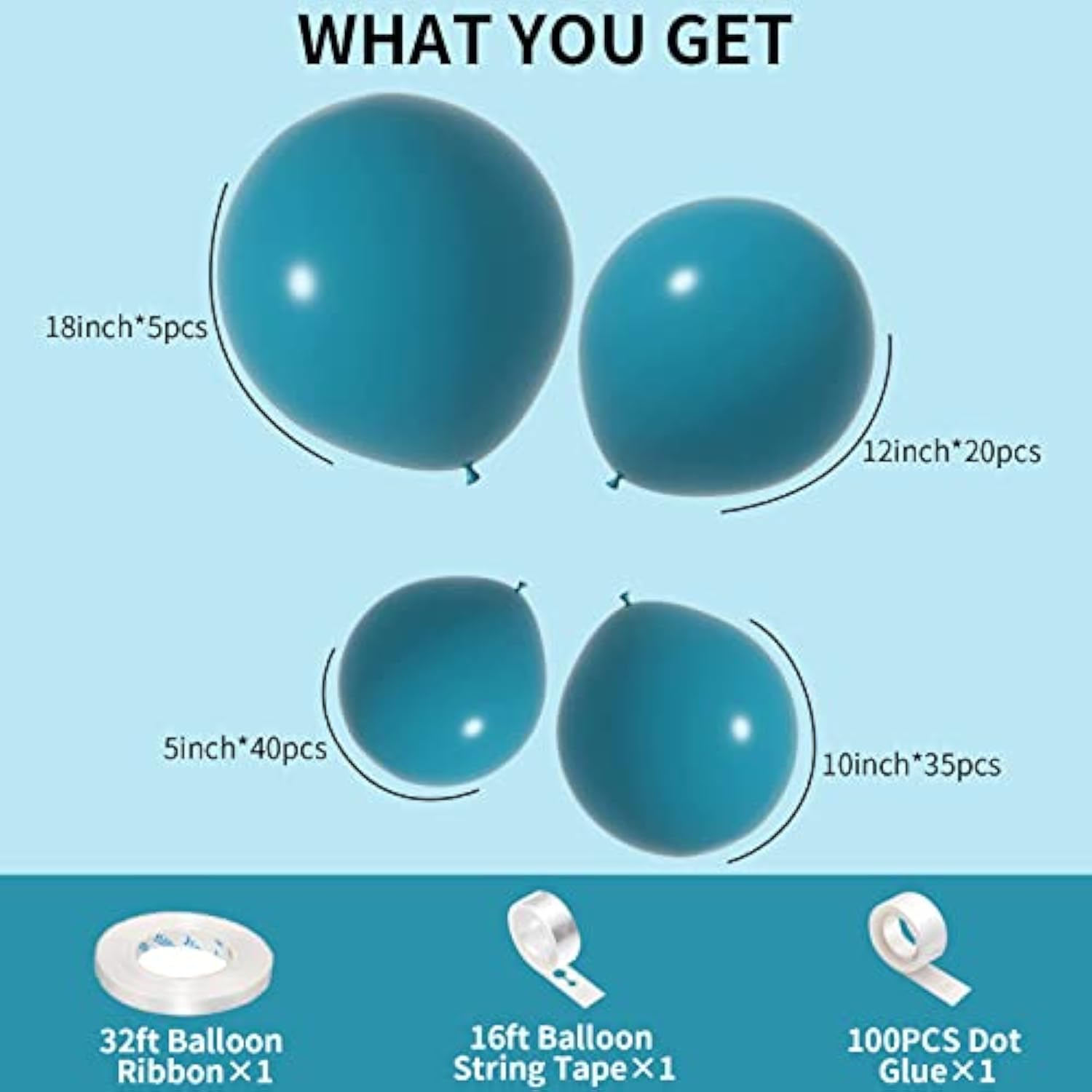 Teal & Peacock Blue Balloon Arch Kit 103pcs for Parties, Baby Showers and Weddings