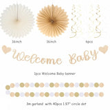 Champagne-Gold Fall Boho Baby Shower 21Pcs Banner, Lanterns, Pom Poms & Garland Decor