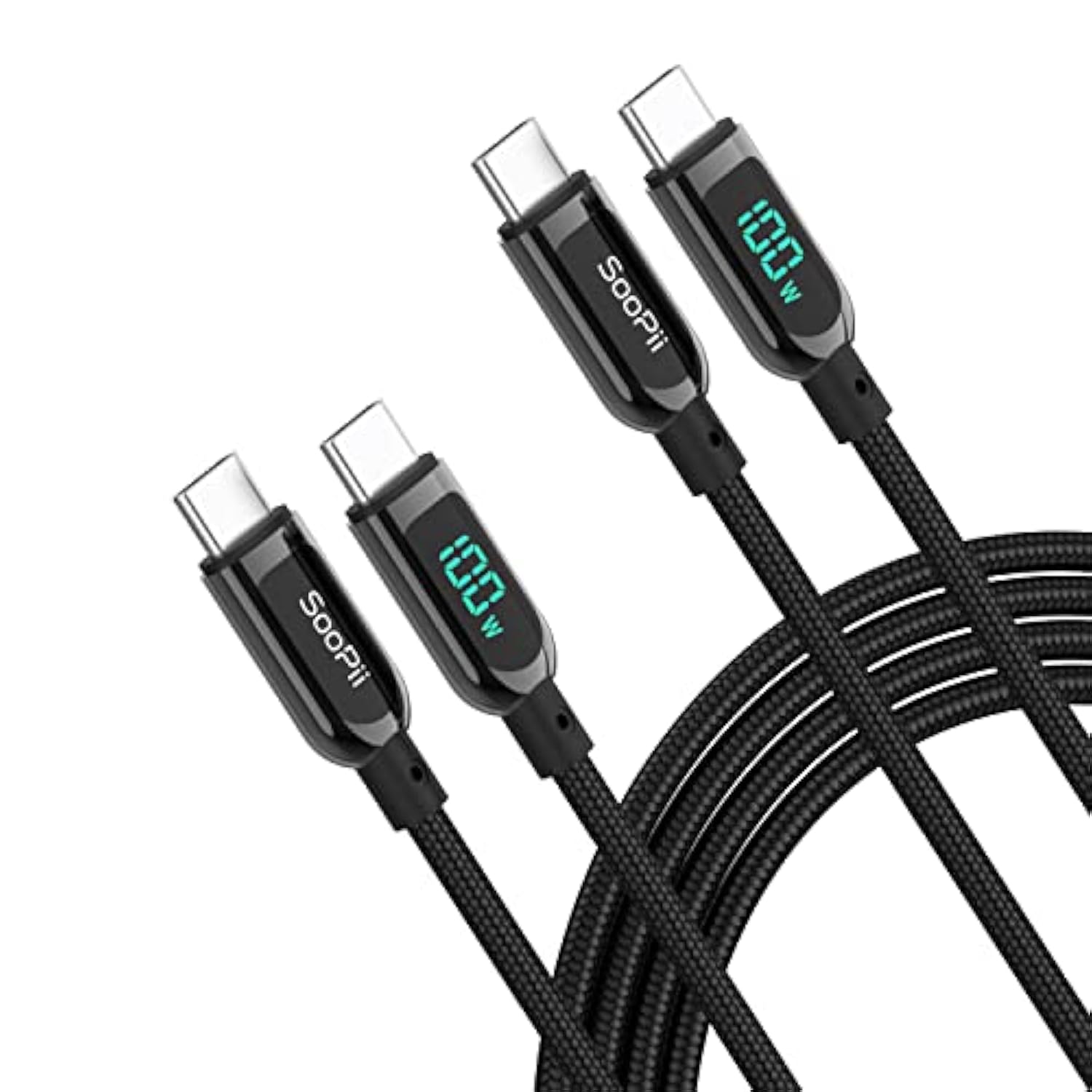 100W Usb C To Usb C Cable,[6.6Ft,2-Pack],Nylon Braided Fast Charging Cable Wit