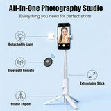 Selfie Stick Tripod Portable Extendable Cell Phone Stand with Detachable Mini Ring Light Phone Tripod Stand with Bluetooth Remote for iPhone Android