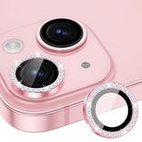 iPhone 15/15 Plus Camera Lens Protector Bling Metal Diamond 9H Scratchproof Pink