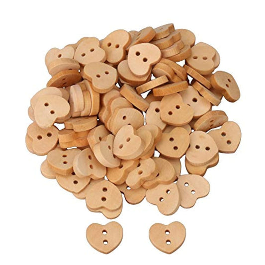 100Pcs Wooden Buttons Heart-Shaped Natural Wooden Button For Sewing Cr