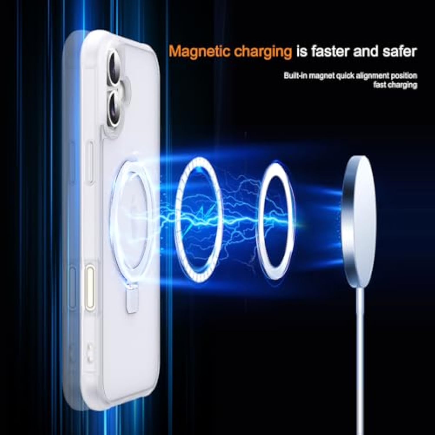 Compatible With Iphone 16 Plus Case With Invisible Magnetic O-Ring Stand Military-Grade Phone Case For Iphone 16 Plus 6.7" [Compatible With Mag-Safe][Great Grip Feeling],Translucent