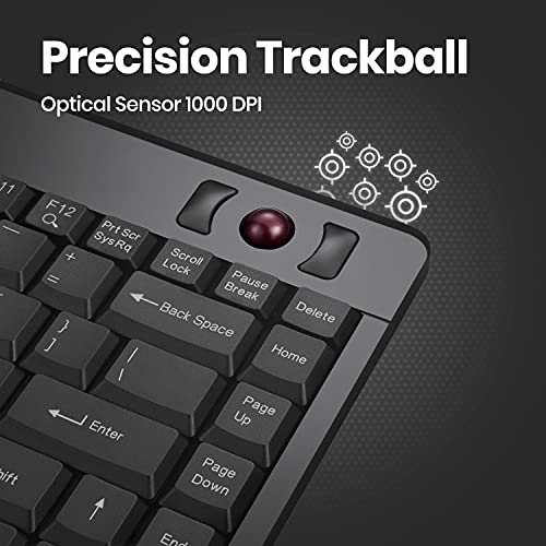 Periboard-505H Wired Mini Keyboard With Built-In Trackball, 0.55 Inch Trackball And 2 Usb Hubs, Black, Us English Layout