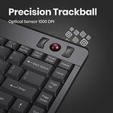 Periboard-505H Wired Mini Keyboard With Built-In Trackball, 0.55 Inch Trackball And 2 Usb Hubs, Black, Us English Layout