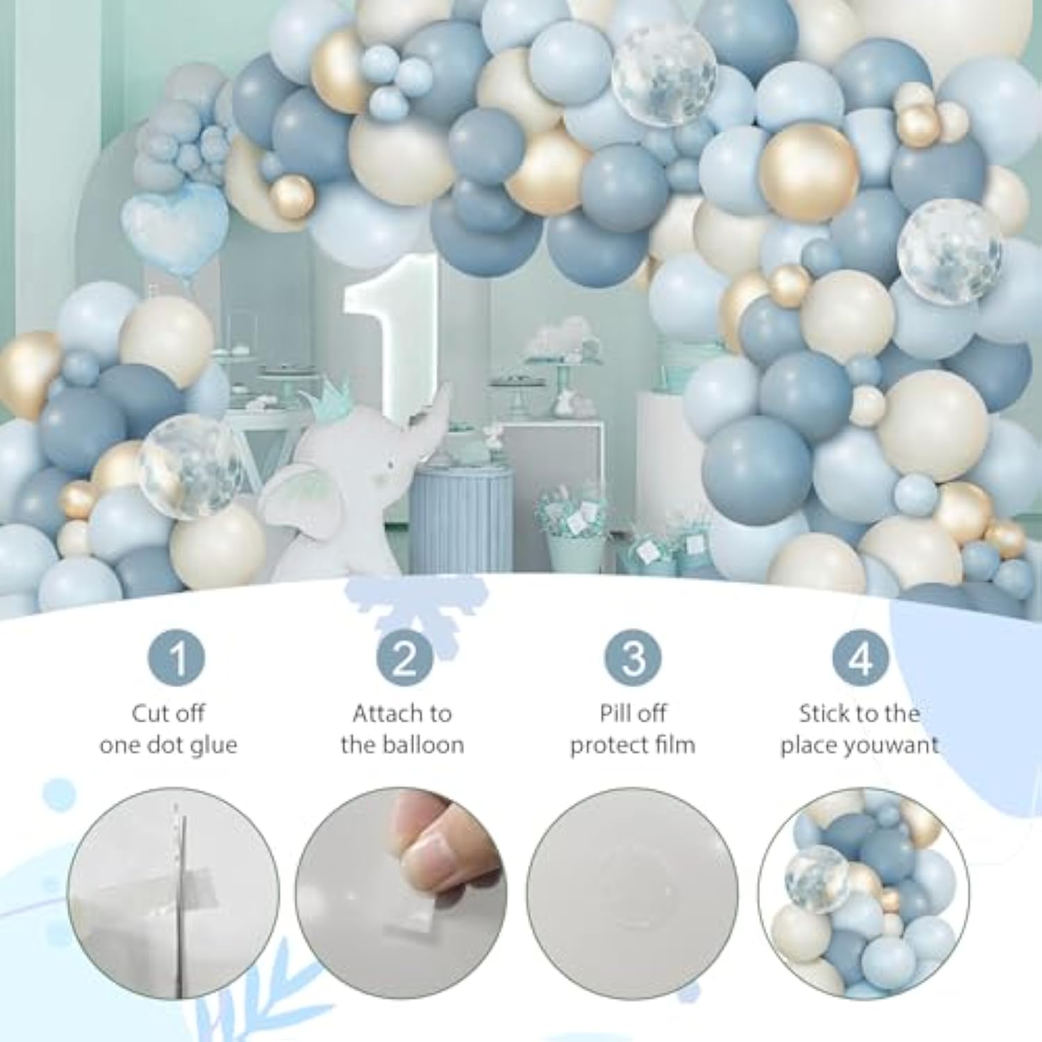 150PCS Dusty Blue Balloon Garland Kit - Pastel & Gold for Baby Shower  Party