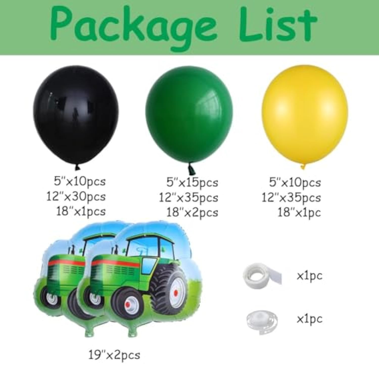Farm Balloon Arch Kit: Tractor Party Decor - Green, Black, Yellow