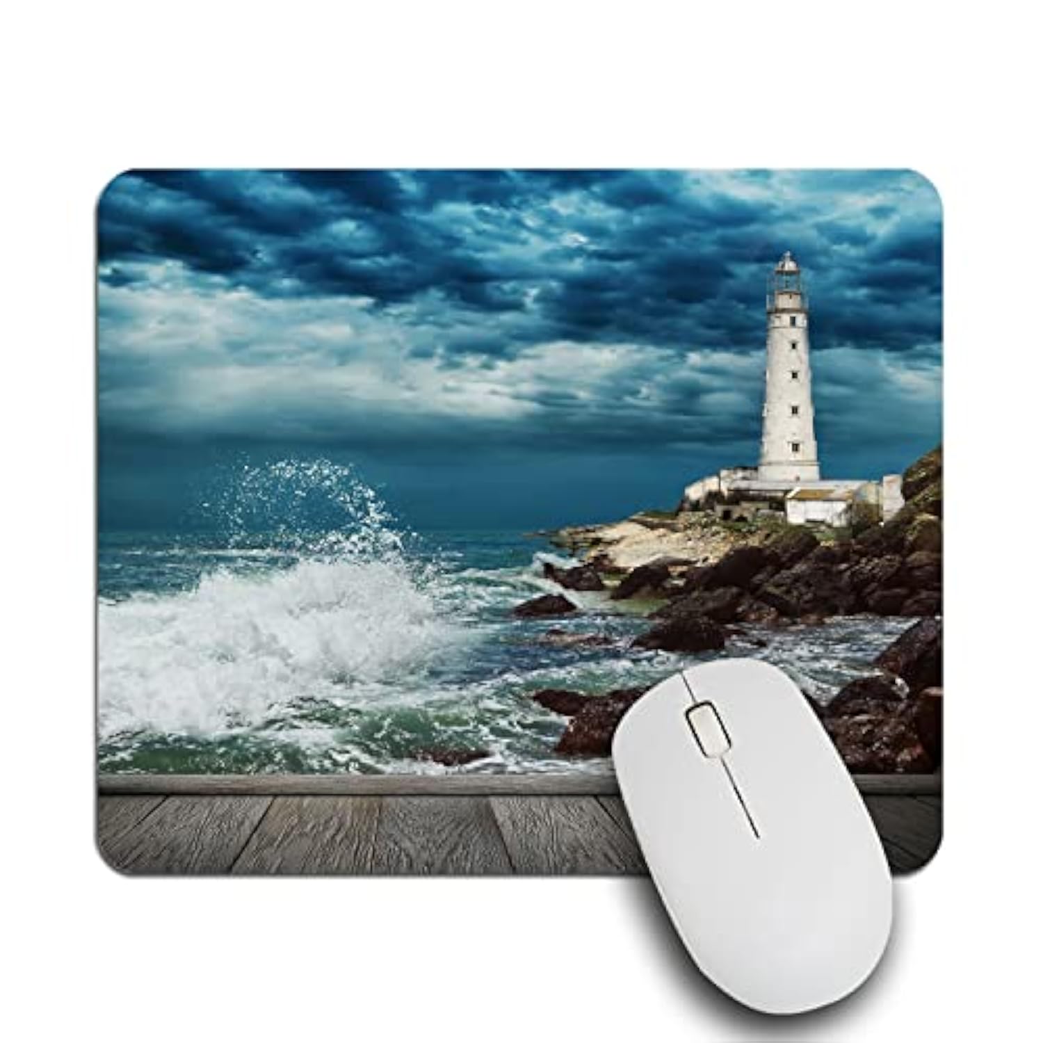 Mouse Pad Coastal,Ocean Wave Shore Lighthouse Wood Pier Rectangle Mousepad Non-Slip Rubber Base Computer Mouse Pad For Laptop, Office, Home - 9.5 X 7.9 Inch
