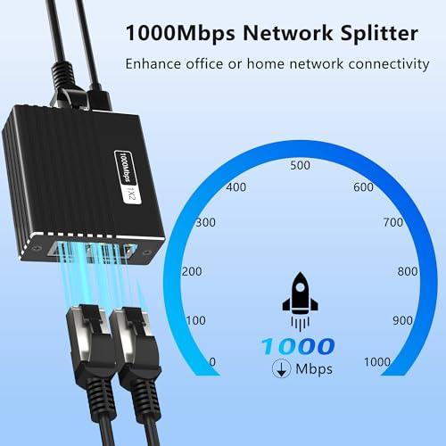 Ethernet Splitter 1 To 2 With Cat6 Cable (4.9Ft), High-Speed 1000Mbps Internet Splitter For Router/Switch/Modem, Ethernet Switch 2 Port Compatible With Cat5/5E/6/7/8 (2 Devices Simultaneously)