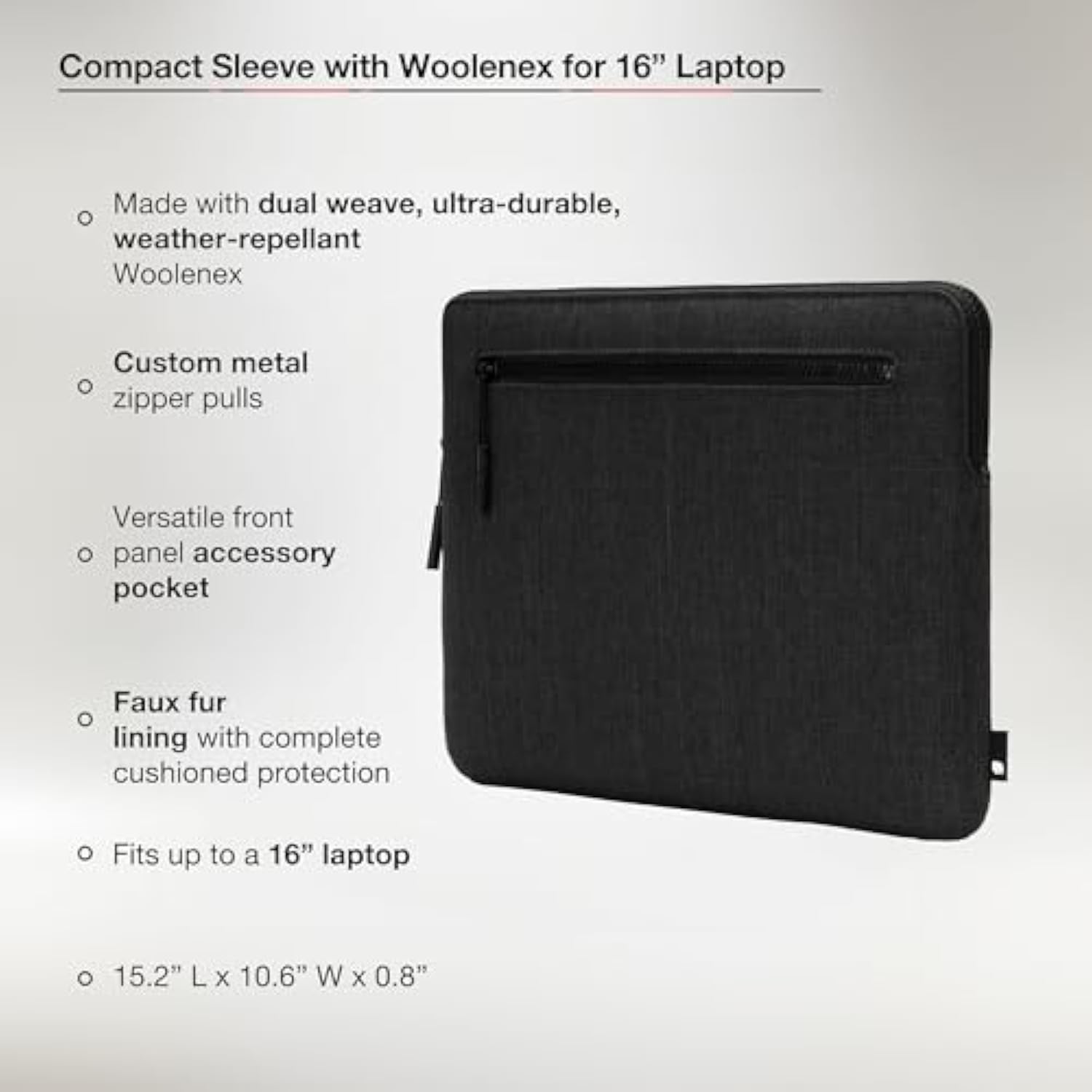 Incase Compact Laptop Sleeve with Woolenex - 16" MacBook/Laptop and iPad/Tablet Sleeve, Computer Case and Cover, Lightweight, Weather Resistant, with Slip Pocket for Accessories - Graphite