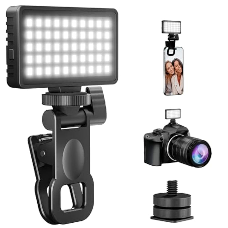 Small Selfie Phone Light With Metal Hotshoe And Clip,50 Led Portable Rechargeable Single Color Video Light For Phones,Iphone, Laptops And Cameras, Selfie, Video Conference, Tiktok