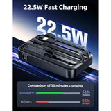 Portable Charger Built In Cables, Ac Wall Plug In Portable Charger Power Bank 10000Mah Travel Battery Pack 22.5W Fast Charging For Iphone 16/15/14 Samsung Galaxy S24/S23/S22 Pixel Lg Ipad, Black