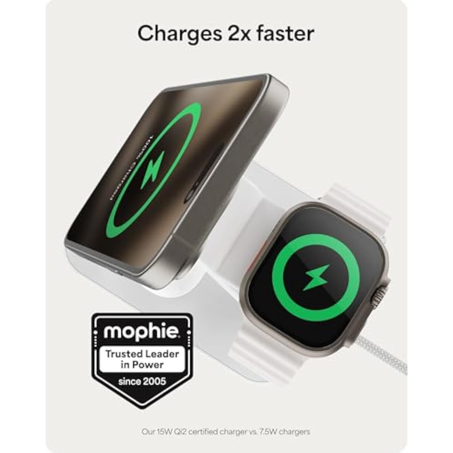 Mophie Snap+ 3-in-1 Wireless Charging Stand - MagSafe & Qi2 Certified, Compatible w/iPhone 17/16/15/14/13/12, Apple Watch, AirPods - Multi-Device Magnetic Charging Station, Eco-Friendly Design, White