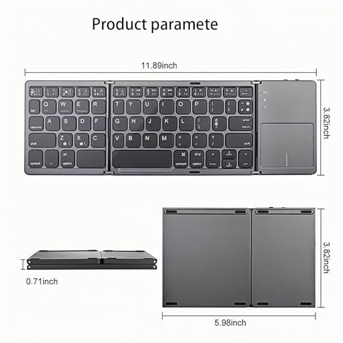 Foldable Bluetooth Keyboard With Touchpad, Portable Wireless Keyboard Rechargeable Full Size Ultra Slim Pocket Folding Key Board For Android Windows Ios Tablet & Laptop-Grey