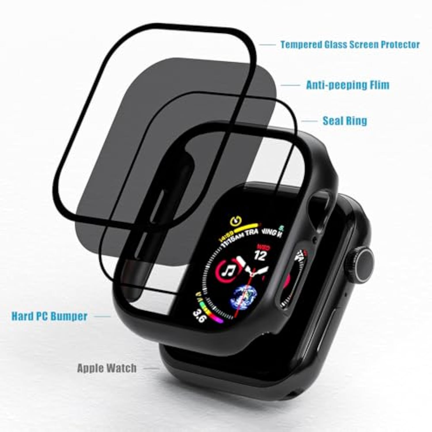 2 Pack Privacy Case For Apple Watch Screen Protector, Anti-Spy Tempered Glass Film Apple Watch Cover Hard Pc Case Bumper For Iwatch Series 10 - Black/Black 46Mm