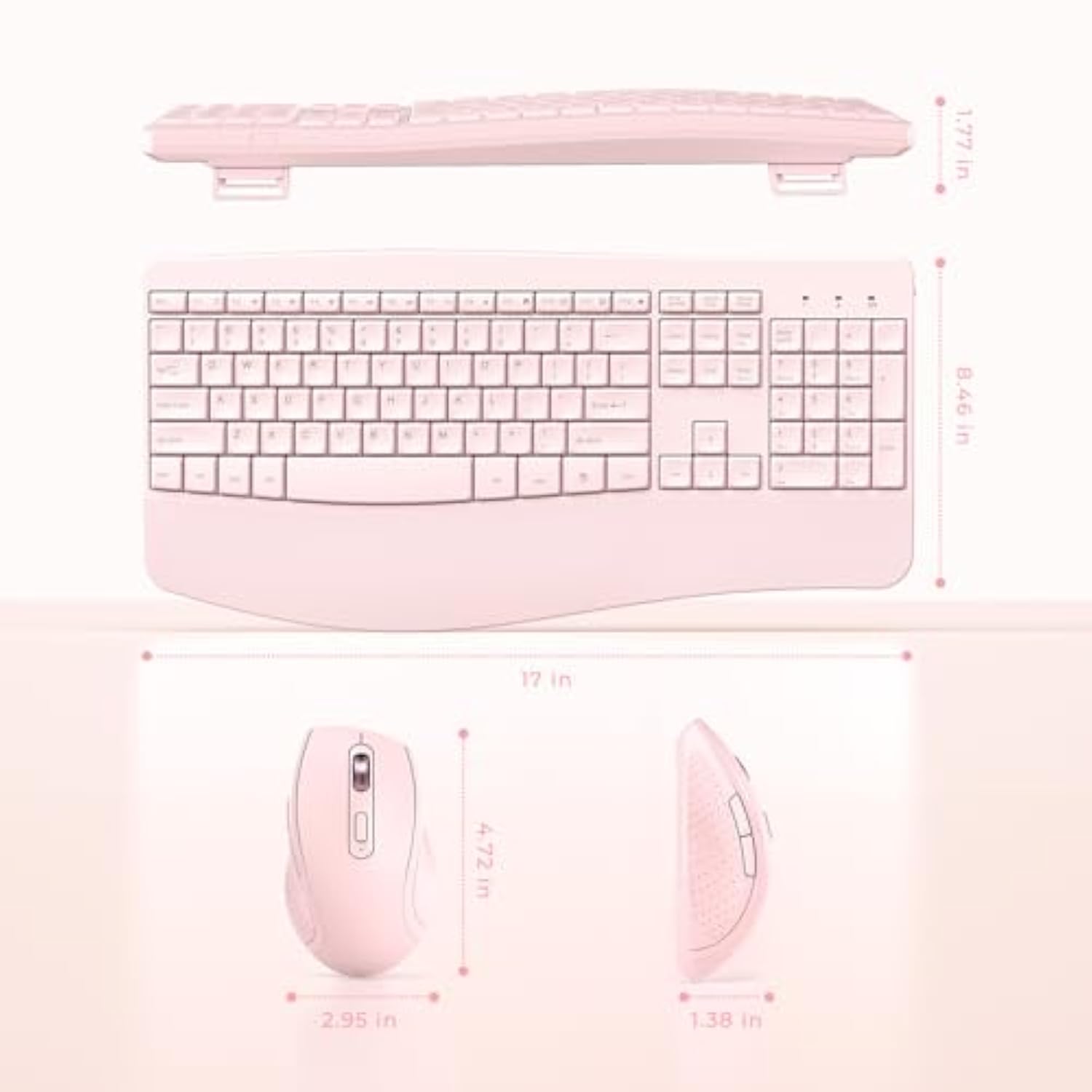 Wireless Keyboard And Mouse - Ergonomic Keyboard And Mouse Combo Full Size Keyboard Cordless With Palm Wrist Rest Ergonomic Mouse Wireless For Windows Computers Laptops - Pink