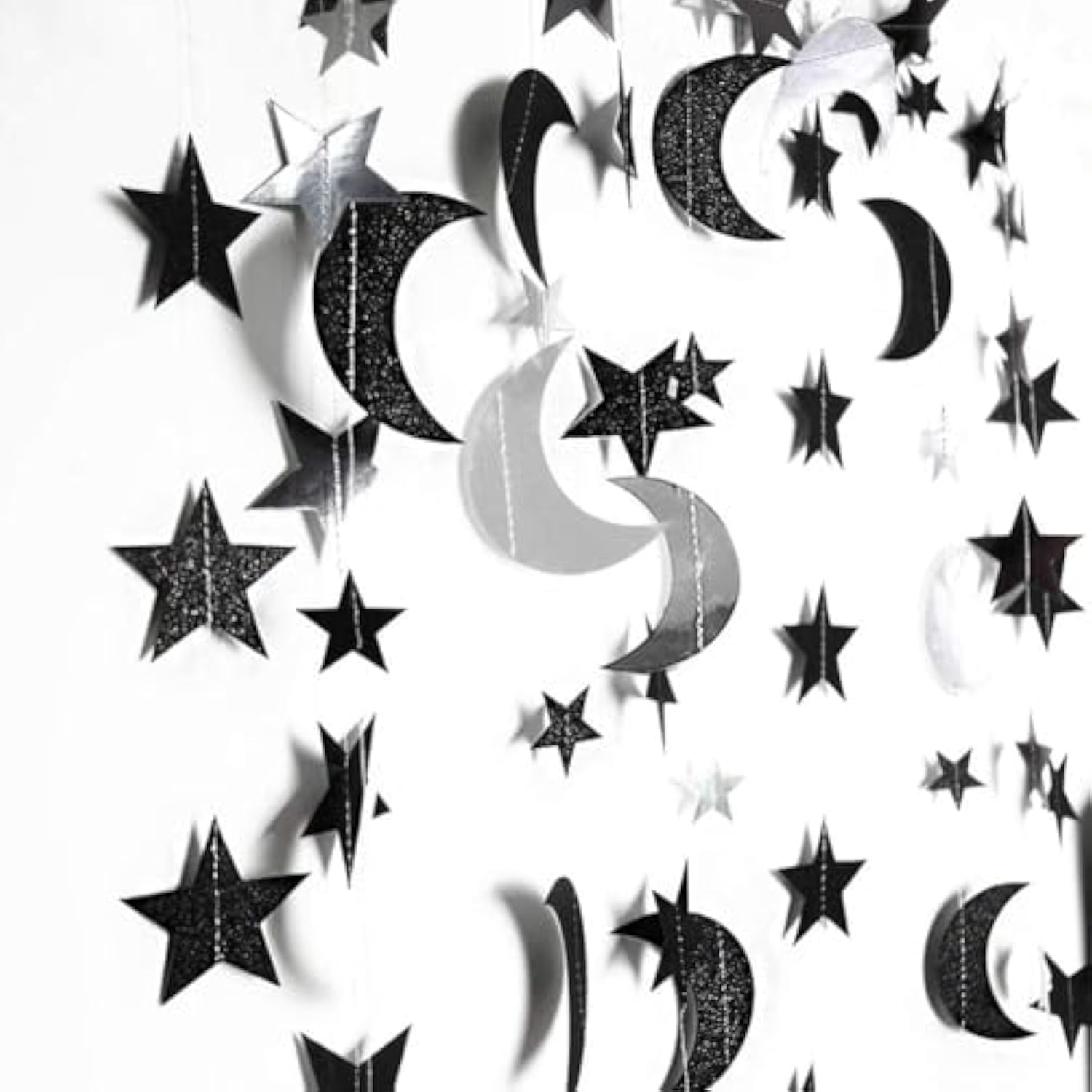 Black Silver Moon Decoration Star And Gothic Halloween Decor Garland For Twilight Birthday New Year Eve Party Grunge Star Banner Celestial Wedding Baby Shower Ramadan Eid Mubarak Summerween