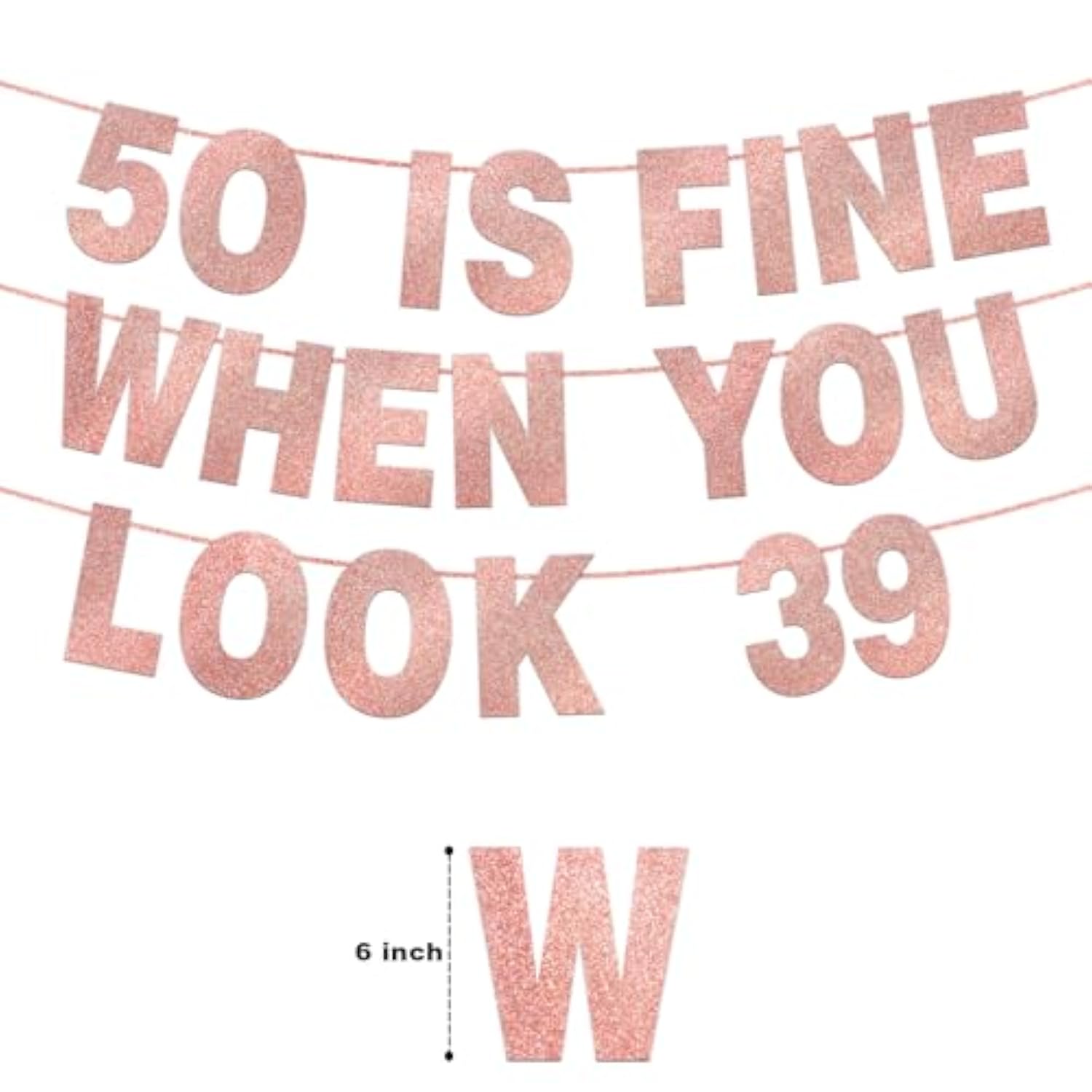50 Is Fine When You Look 39 Banner Rose Gold Glitter 50th Birthday Decor