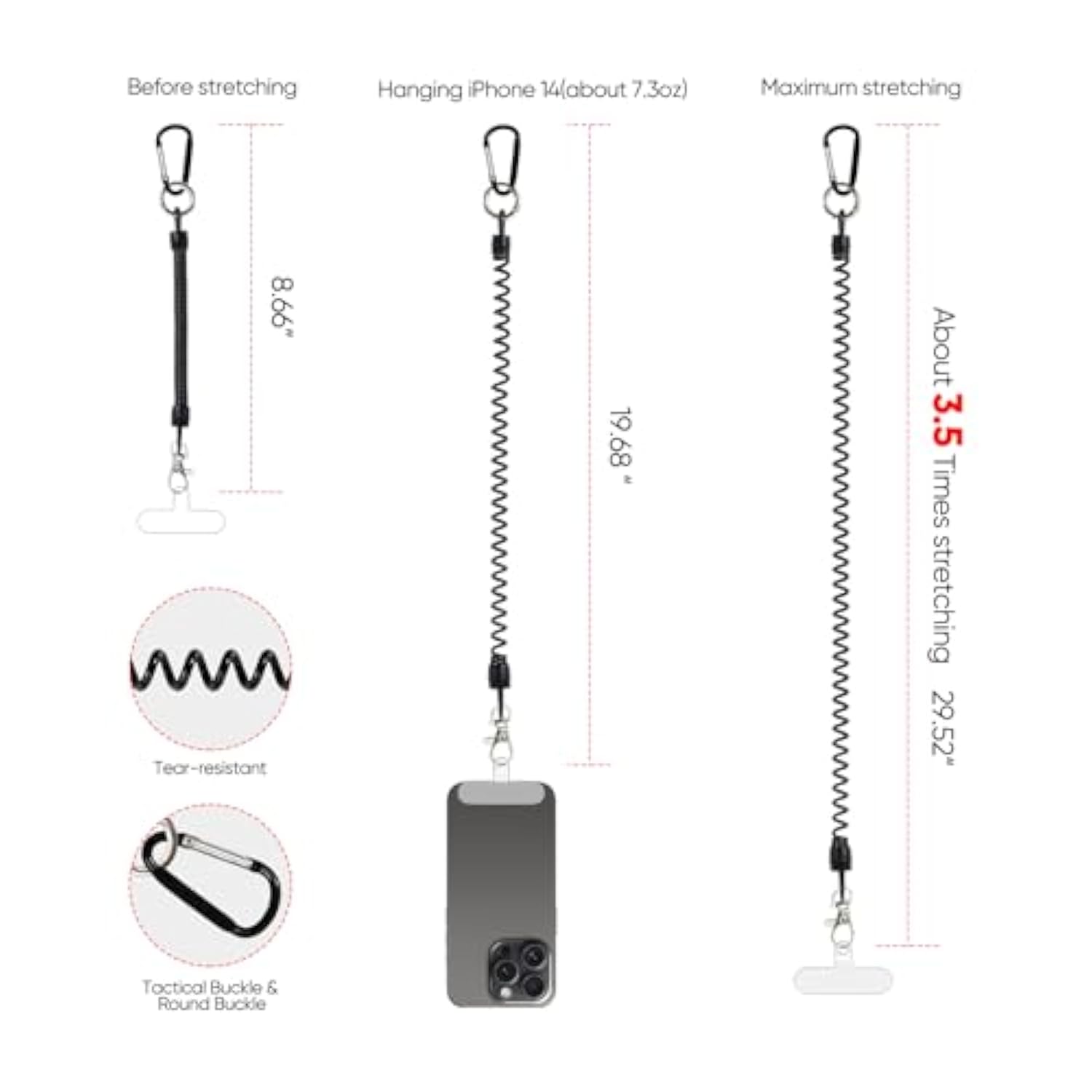 2 Pack Phone Lanyard Tether,Anti Theft And Drop Prevention Strap For Outdoor Hiking Cycling(4 Patches+2 Carabiners)