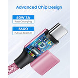 Pink Short Usb C To Usb C Cable [1Ft, 2-Pack], 60W/3A Fast Charging Type C To