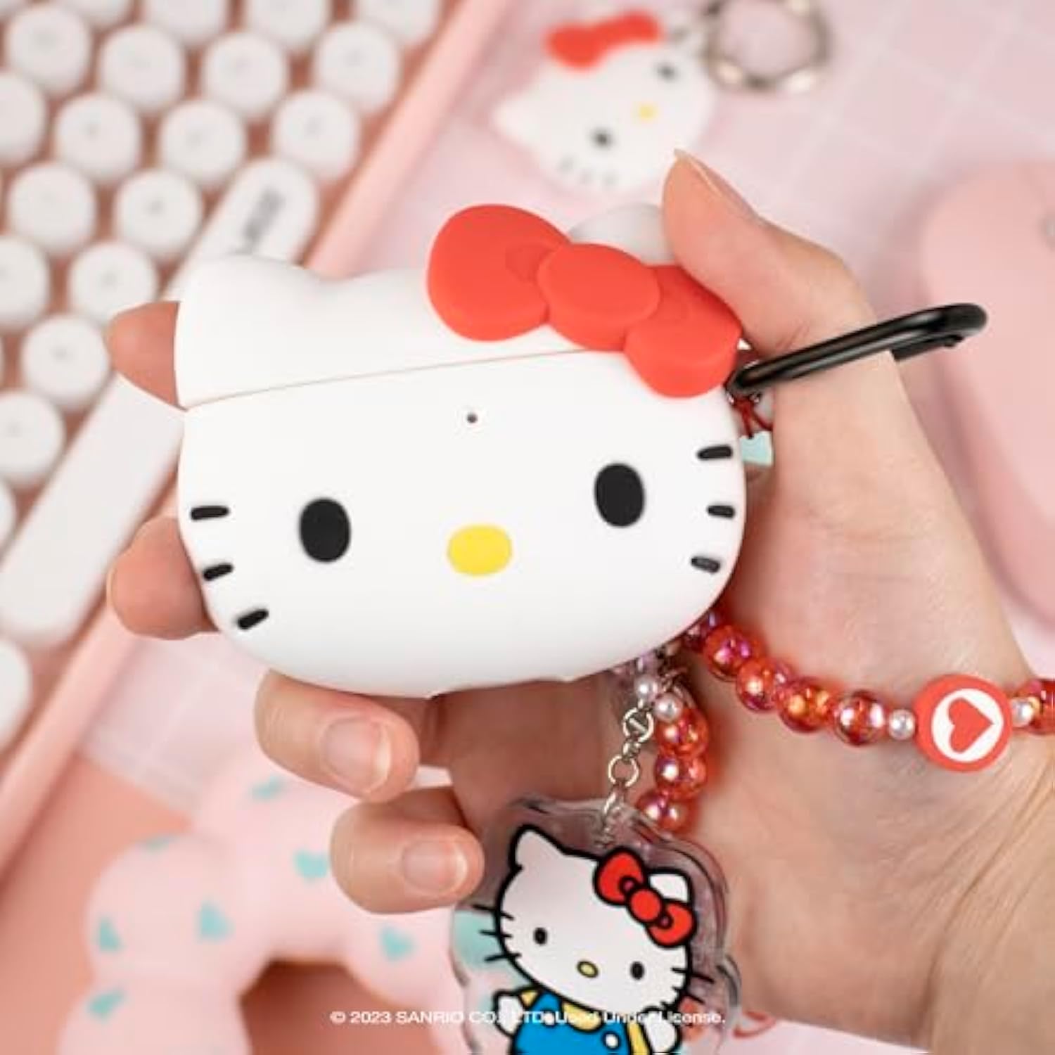 iFace x Sanrio Cute Silicone Protective Cover Designed for AirPods 1/2 Case [Carabiner Clip Included] [Wireless Charging Compatible] - Hello Kitty