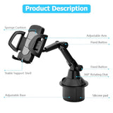 Car Cup Holder Phone Mount, Automotive 360° Rotatable Adjustable Gooseneck Height Cell Phone Cradle Mount with Extendable Cup Base Holder, Universal