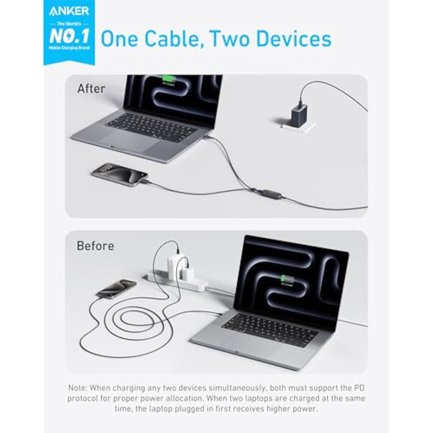 Anker Cable,4FT 2-in-1 USB C to USB C Cable 140W Max,Fast Charging for iPhone 16/16 Pro Max/15 Series,MacBook Air/Pro,and More(Braided,Black)