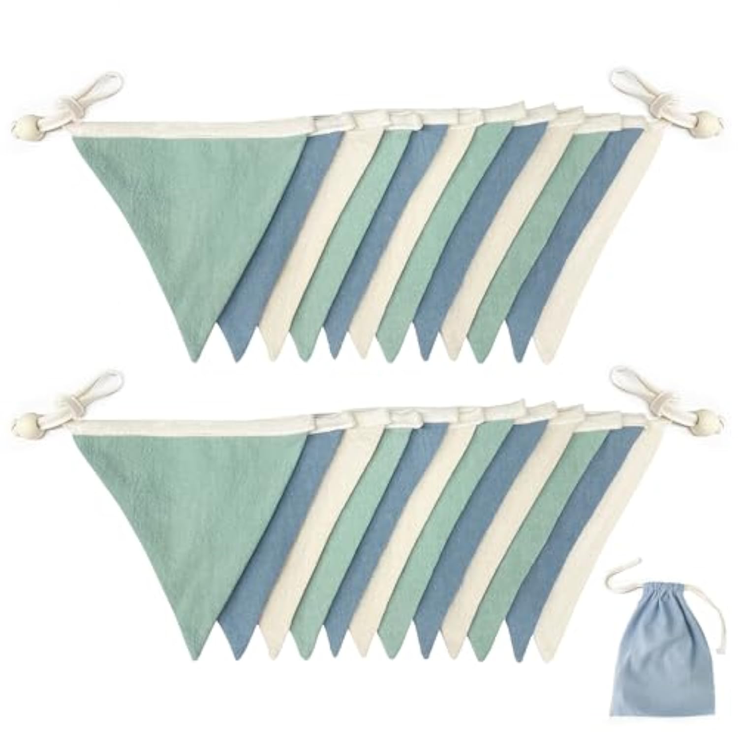 2 Sets Of Blue Green Nursery Garland 24Pcs Green Blue Fabric Linen Pennant Banner Flags Triangle Streamers For Baby Playroom Decor Boys Nautical Birthday Hole In One Baby Shower Party Decorations