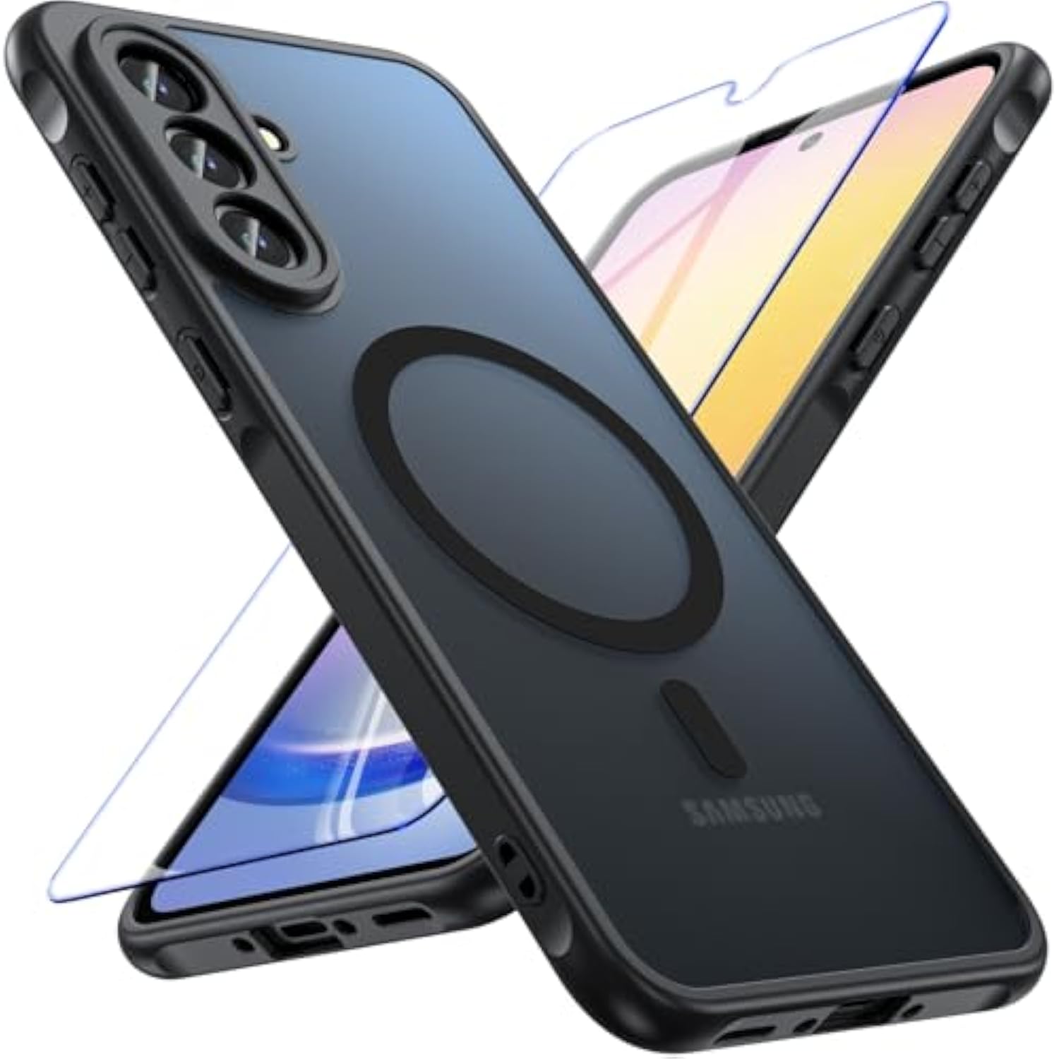 For Samsung Galaxy A36 5G Case Magnetic, Galaxy A36 Phone Case With Screen Protector [Compatible With Magsafe], Matte Back Slim Shockproof Protective Case For Samsung Galaxy A36, Black
