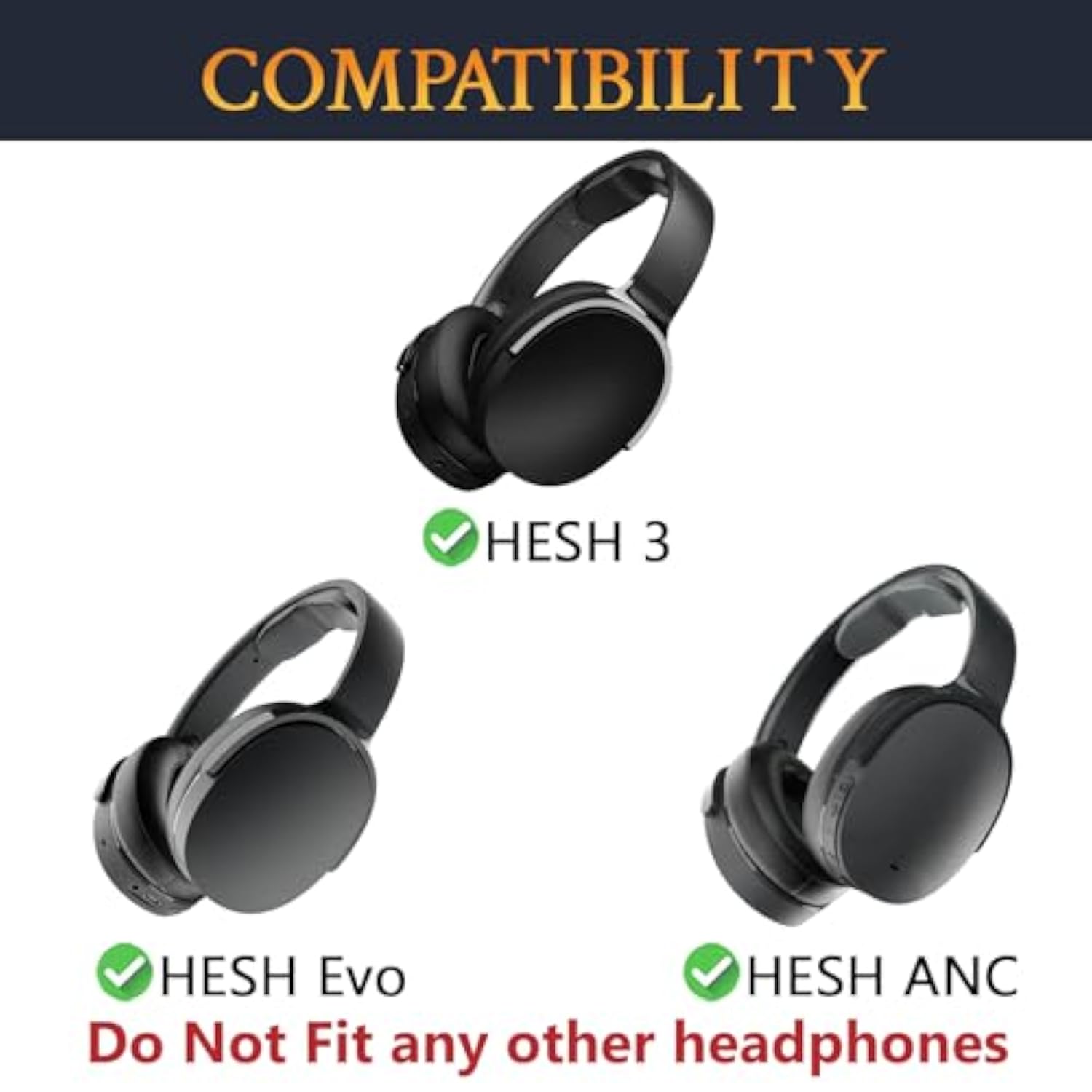 Headband Cover For Skullcandy Hesh 3/Anc/Evo Headphones, Replacement Headstrap Pad Repair Part With Added Thickness - Black