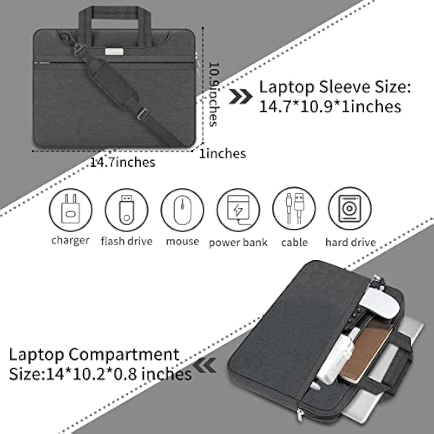 14 Inch Laptop Sleeve Bag Compatible With Apple Macbook Air 13In M3/Macbook Pro 14In M3 Max/Hp/Dell/Lenovo/Samsung/Asus,Travel Laptop Shoulder Bag,Black
