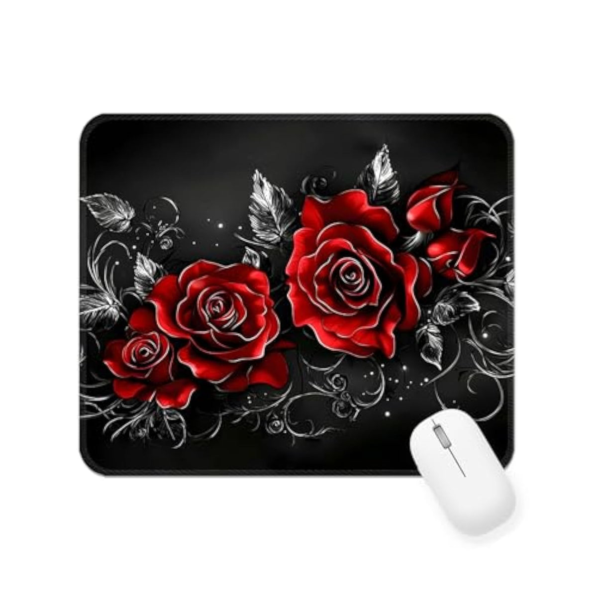 Square Mouse Pad With Edge Stitching, Computer Mouse Mat Polyester Surface And Non-Slip Rubber Base, Vintage Red Roses Gaming Small Mouse Pads For Desk, Office Desk Accessory
