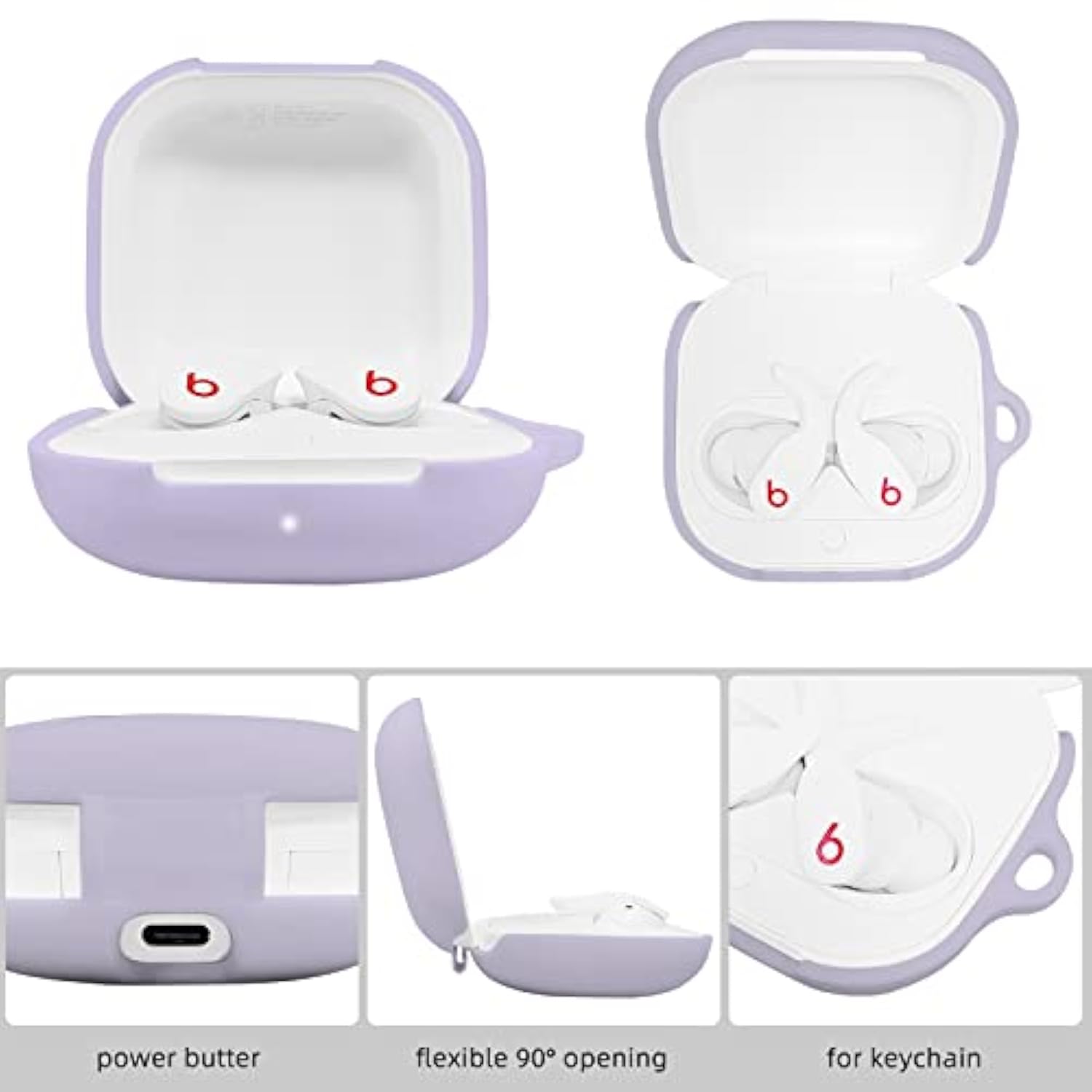 Compatible With Beats Fit Pro 2021, Soft Silicone Case With Gold Heart Pattern For Beats Fit Pro Case With Cute Butterfly Keychain For Girls Women (Lavender Purple)