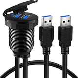 Alloy Dual Port Usb 3.0 Car Dashboard Flush Mount Cable, Male To Female With L