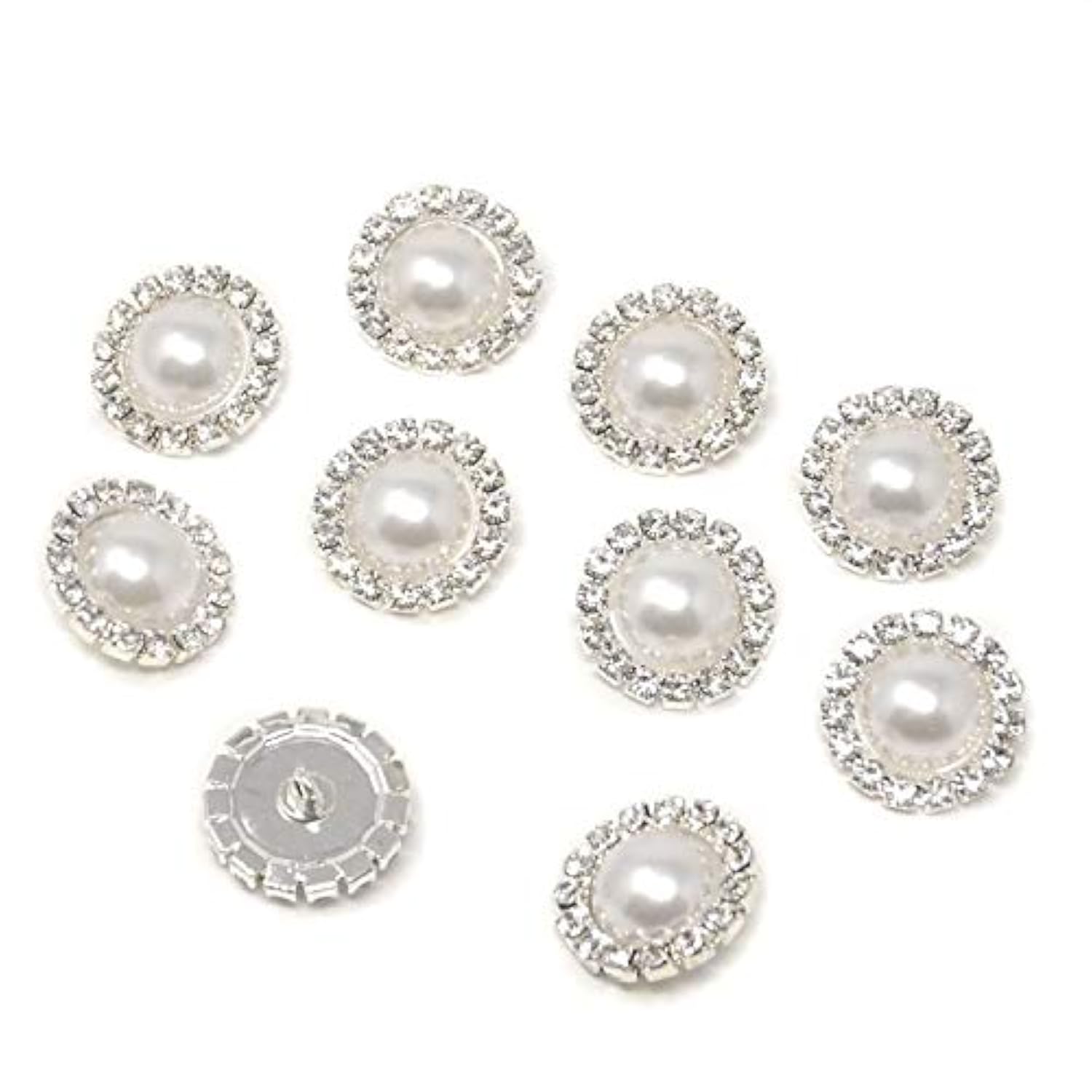10Pcs 20Mm Round Rhinestone Faux Pearl Buttons Embellishments - Sew On